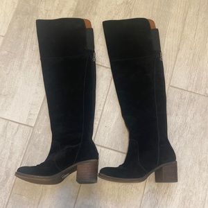 Lucky Brans over the knee black suede boots. Low heel. Gently worn size 8